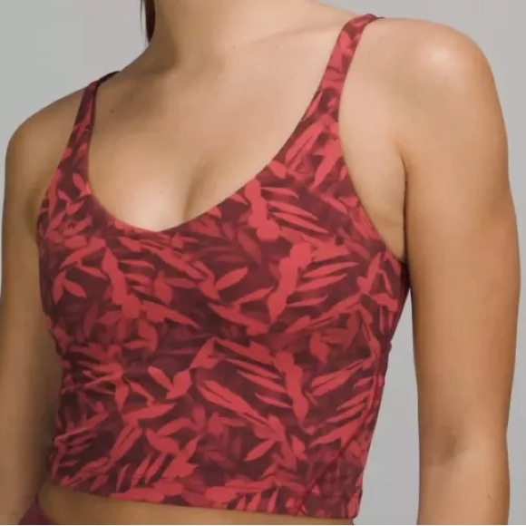 Lululemon Align Tank Cropped Top Built-in-Bra Spray Leaf Firrside Red - Picture 2 of 8